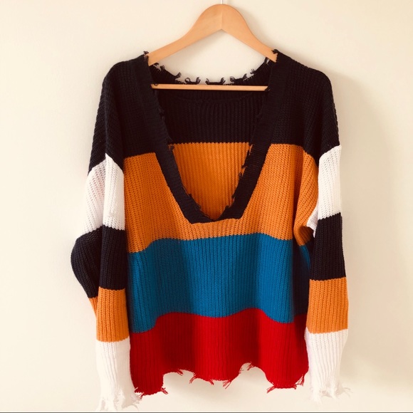 Frayed Colorblock Sweater - Picture 3 of 8